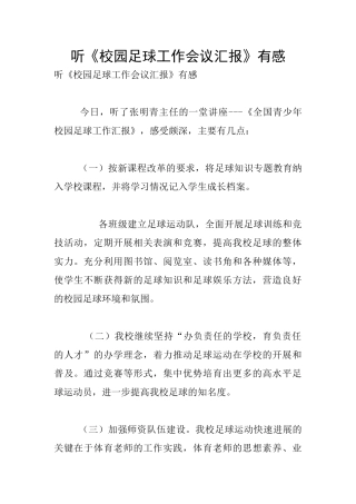 听《校园足球工作会议汇报》有感