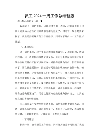 员工2024一周工作总结新版