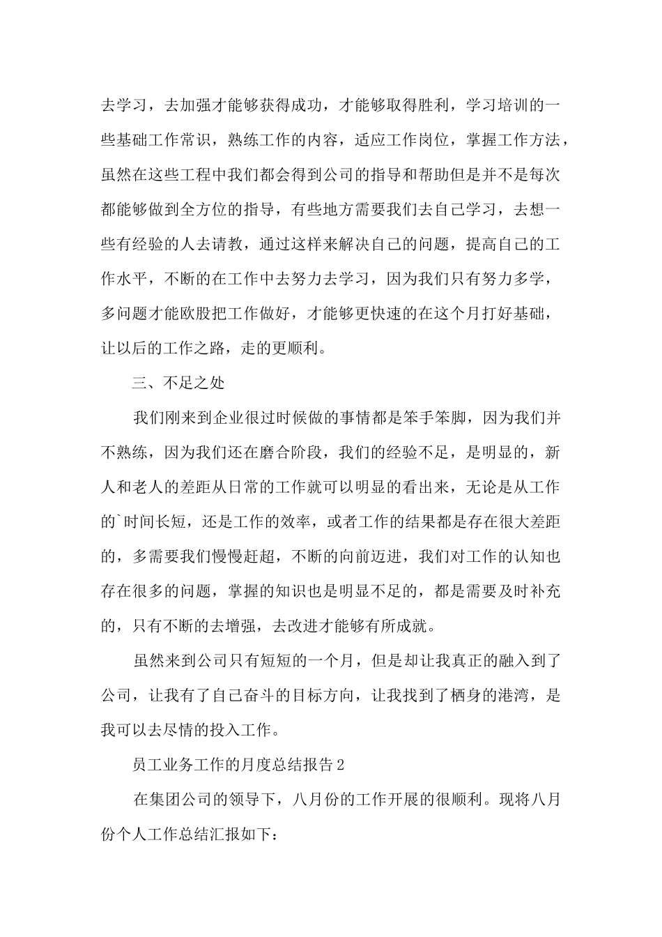 员工业务工作的月度总结报告5篇_第2页