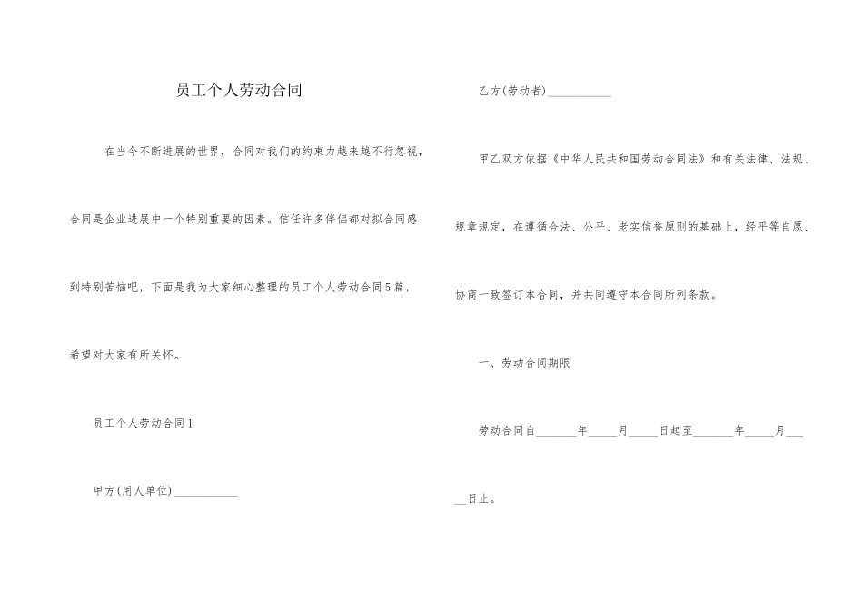 员工个人劳动合同_第1页