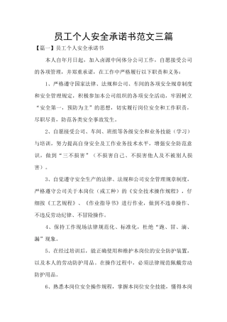 员工个人安全承诺书范文三篇