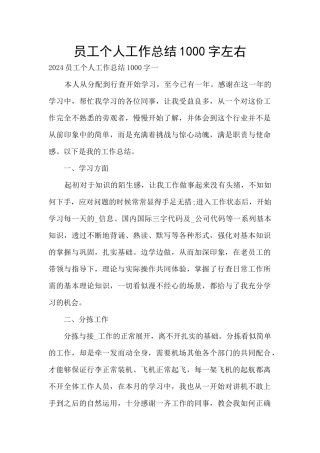 员工个人工作总结1000字左右
