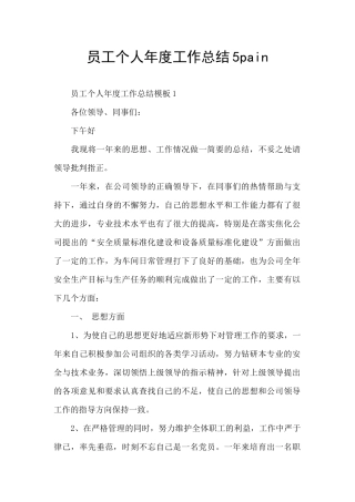 员工个人年度工作总结5pain