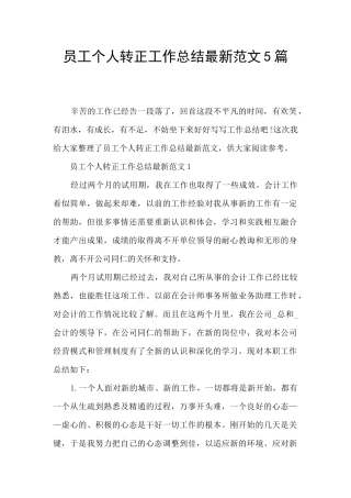 员工个人转正工作总结最新范文5篇