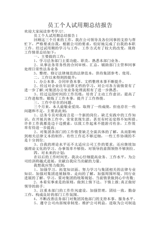 员工个人试用期总结报告