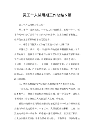 员工个人试用期工作总结5篇