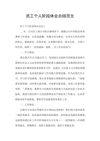 员工个人阶段体会总结范文