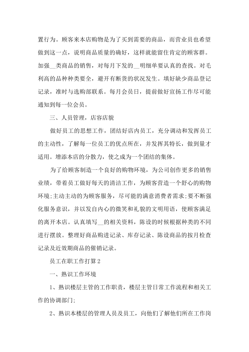 员工在职工作计划文本2024_第2页