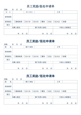员工奖励惩罚申请单