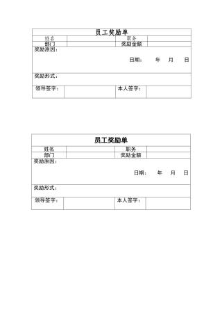 员工奖励申请单模版