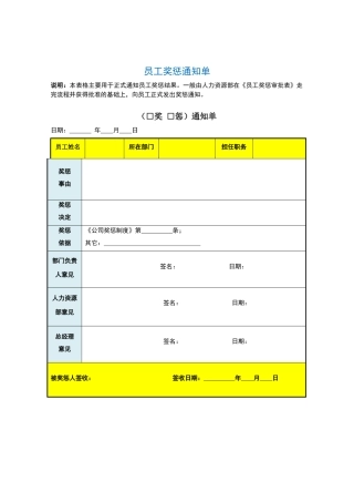 员工奖惩通知单