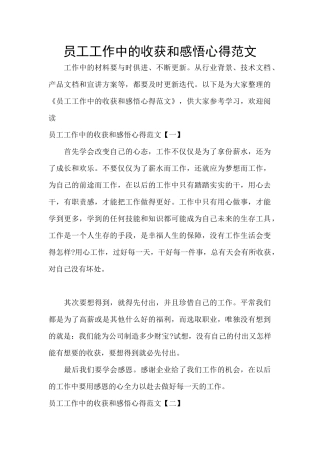 员工工作中的收获和感悟心得范文