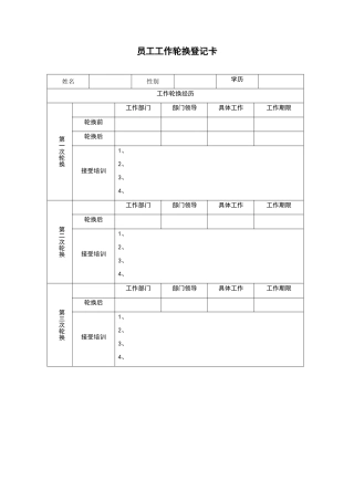 员工工作轮换登记卡