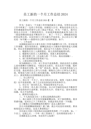 员工新的一个月工作总结2024