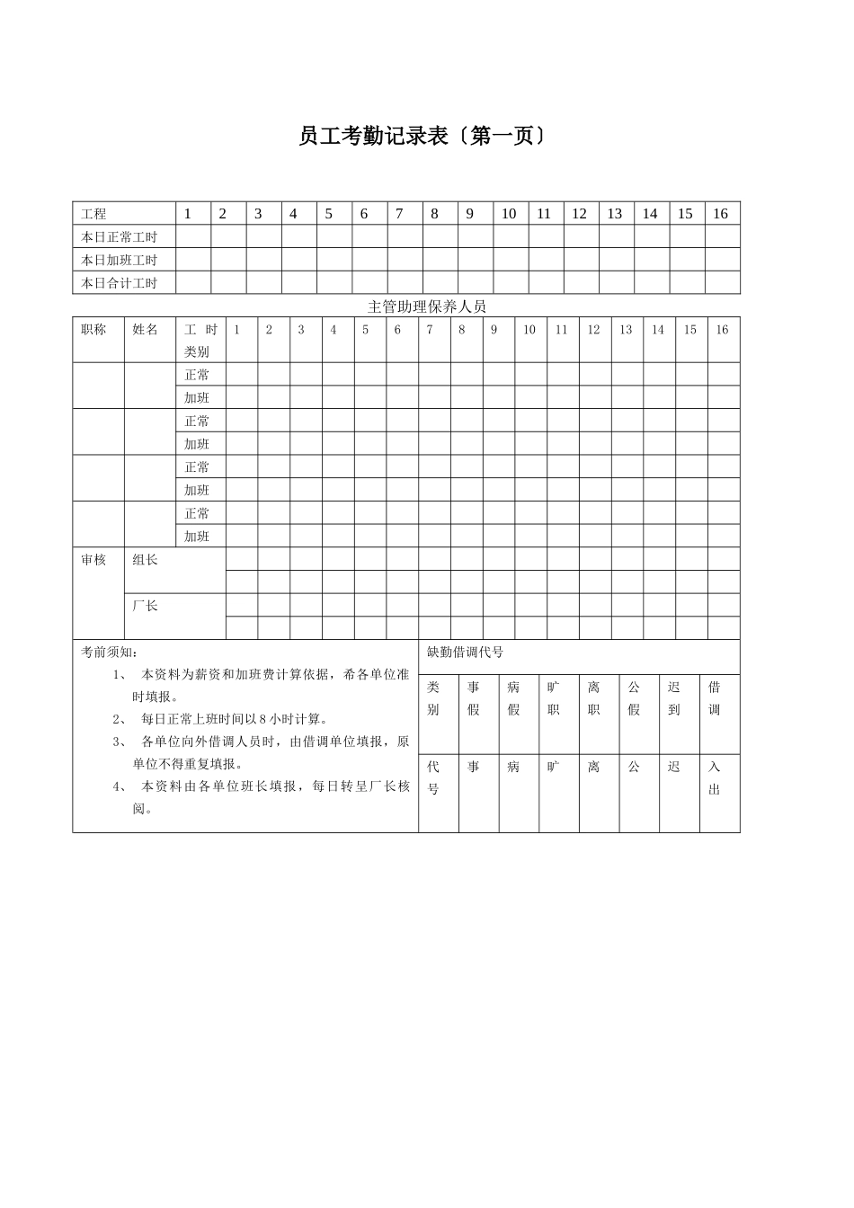 员工考勤记录表(第一_第1页