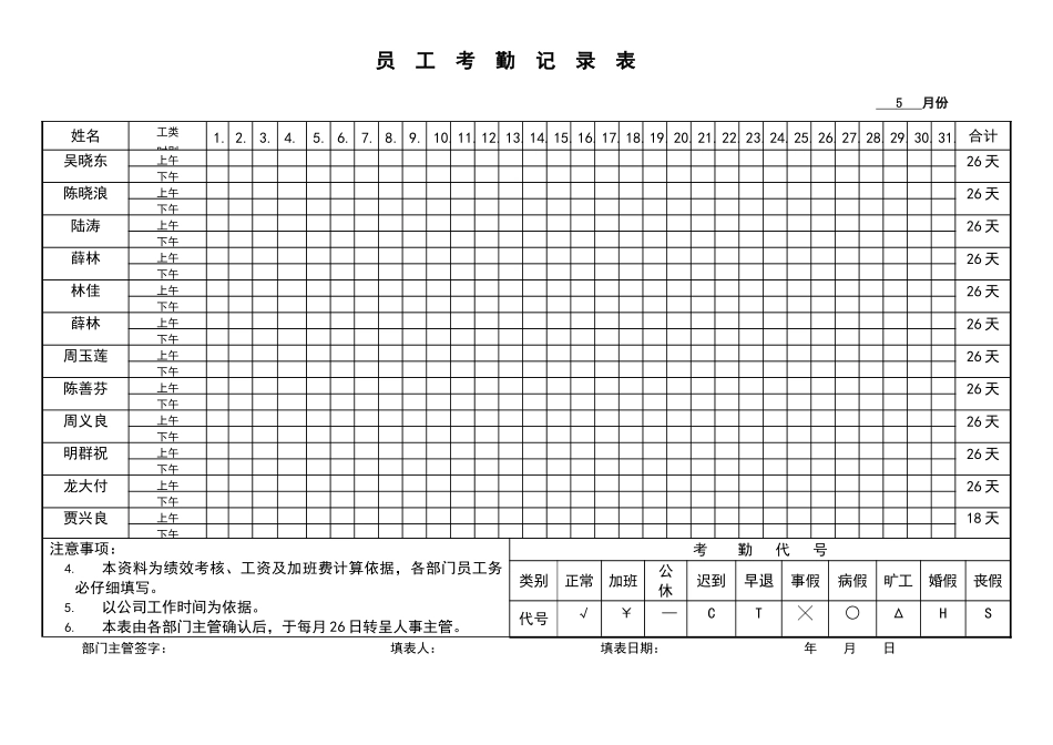 员工考勤记录表_第2页