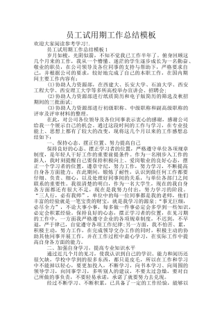 员工试用期工作总结模板
