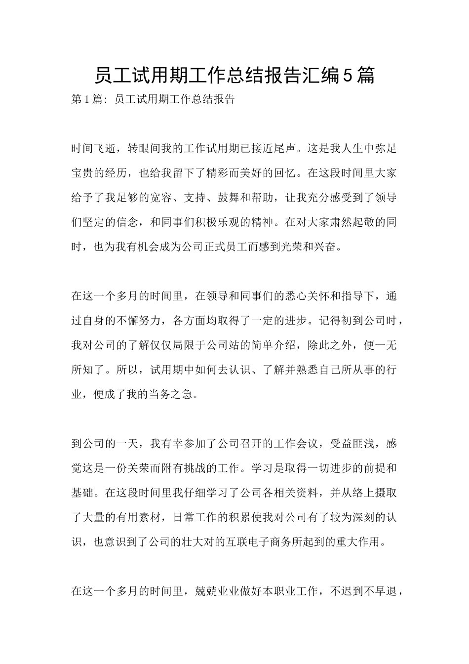 员工试用期工作总结报告汇编5篇_第1页