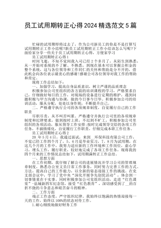 员工试用期转正心得2024精选范文5篇