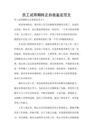 员工试用期转正自我鉴定范文