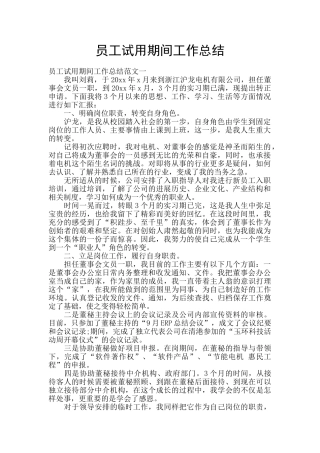 员工试用期间工作总结