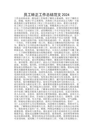 员工转正工作总结范文2024
