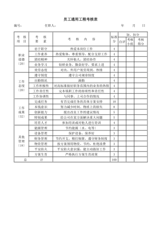 员工通用项目考核表