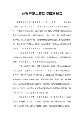 命案防范工作防控措施报告