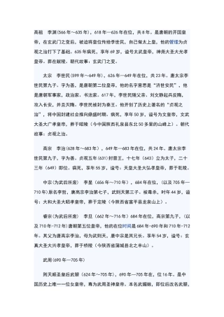 唐朝皇帝顺序简介
