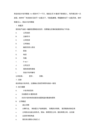 商业创业计划书模板