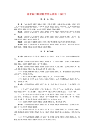 商业银行风险监管核心指标