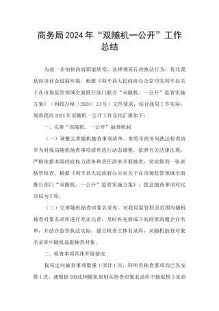 商务局2024年“双随机一公开”工作总结