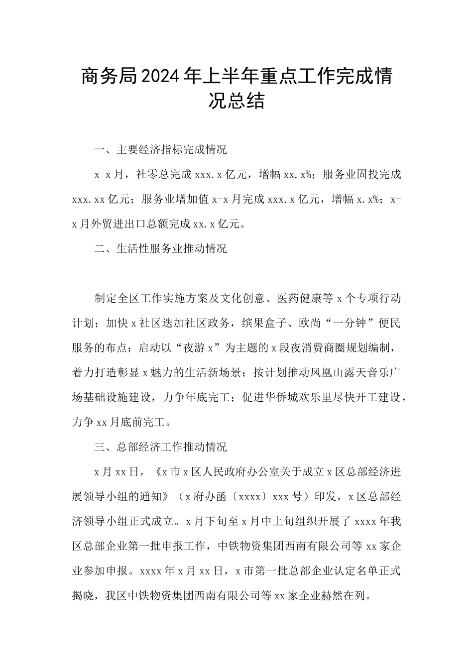 商务局2024年上半年重点工作完成情况总结_第1页