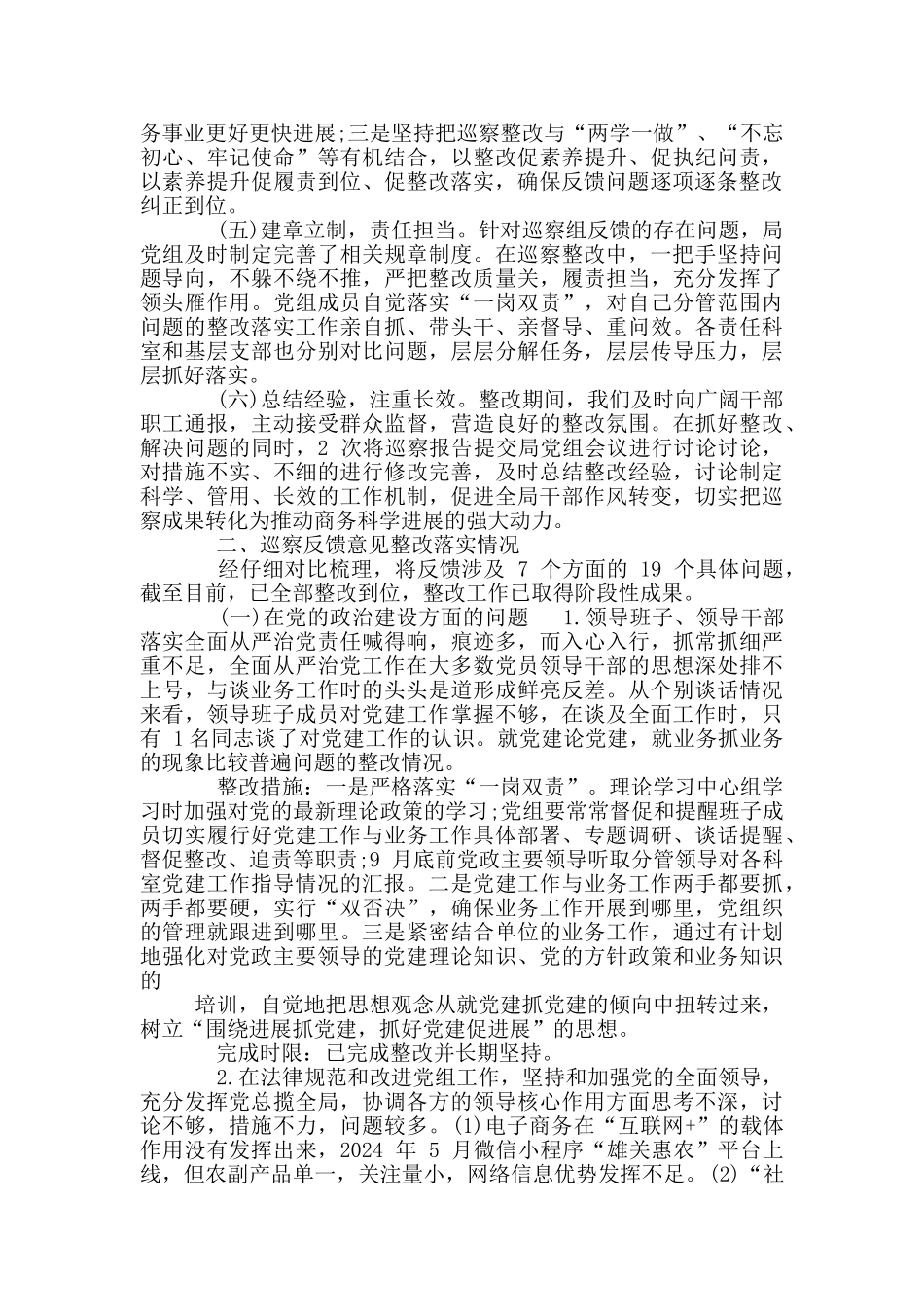 商务局党组巡察整改情况报告范本_第2页