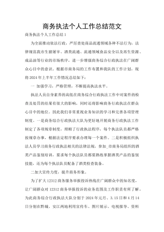 商务执法个人工作总结范文