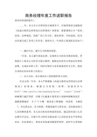 商务经理年度工作述职报告