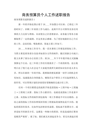 商务预算员个人工作述职报告