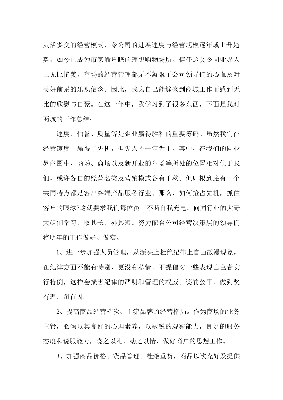 商场年终工作总结模板集锦七篇_第2页