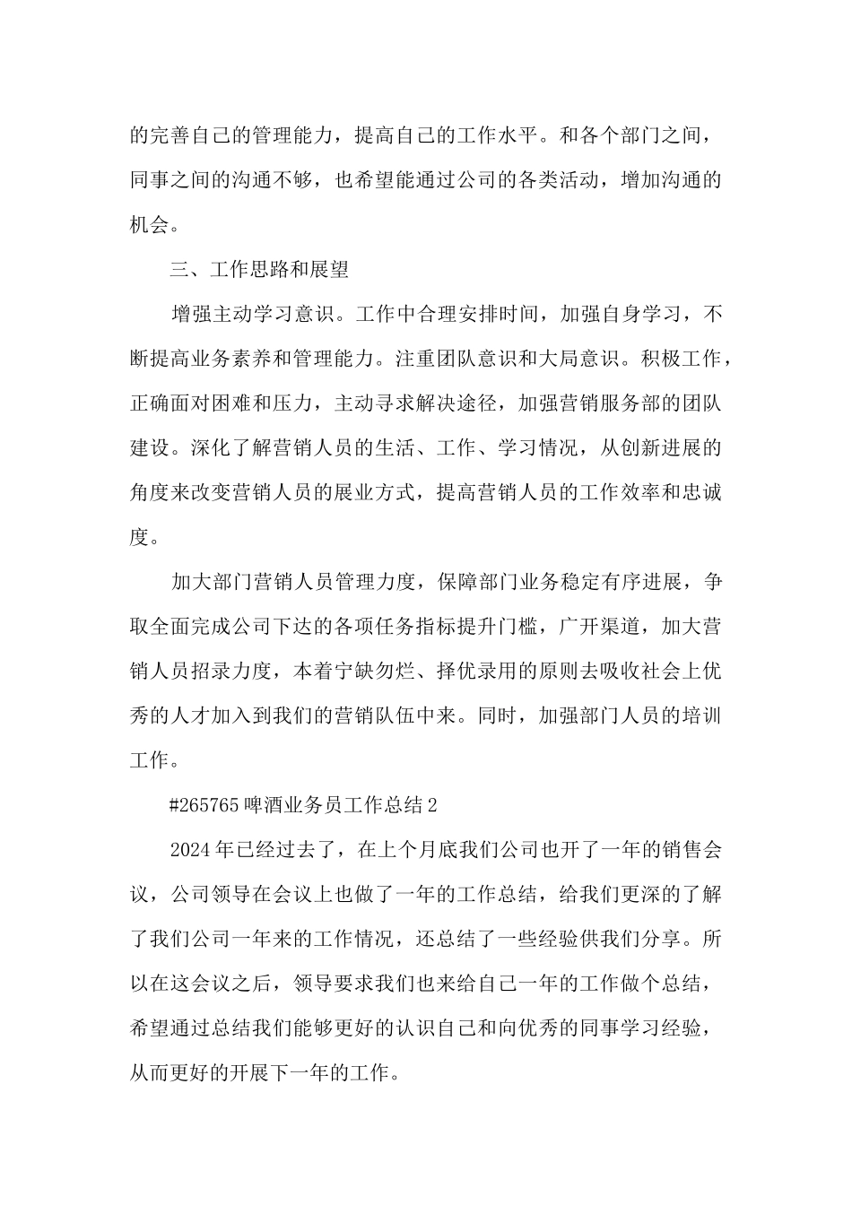 啤酒业务员工作总结_第2页
