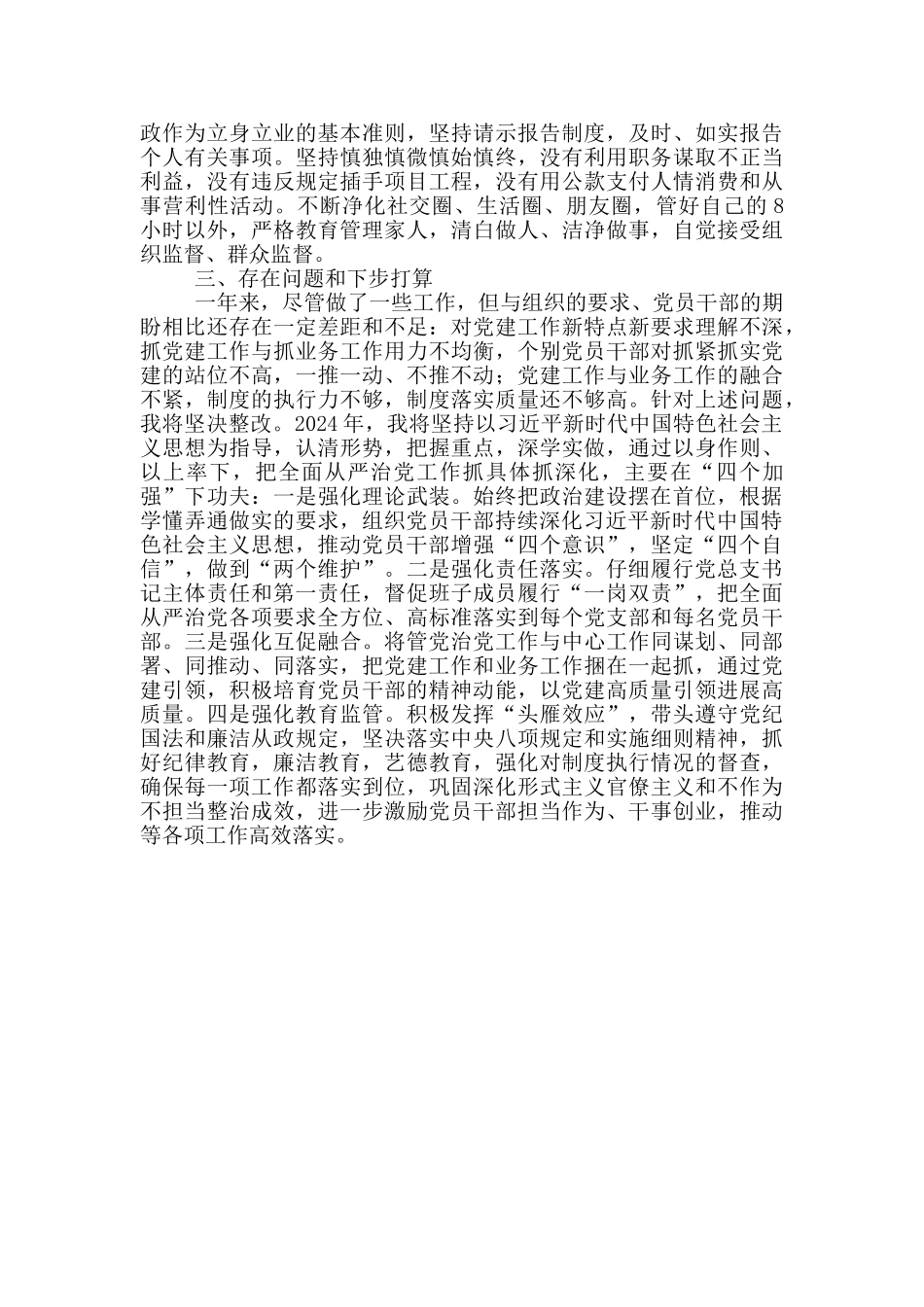 团党总支书记2024年度落实全面从严治党主体责任和个人廉洁从政情况报告_第3页