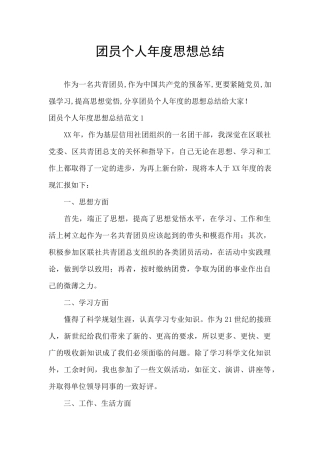 团员个人年度思想总结