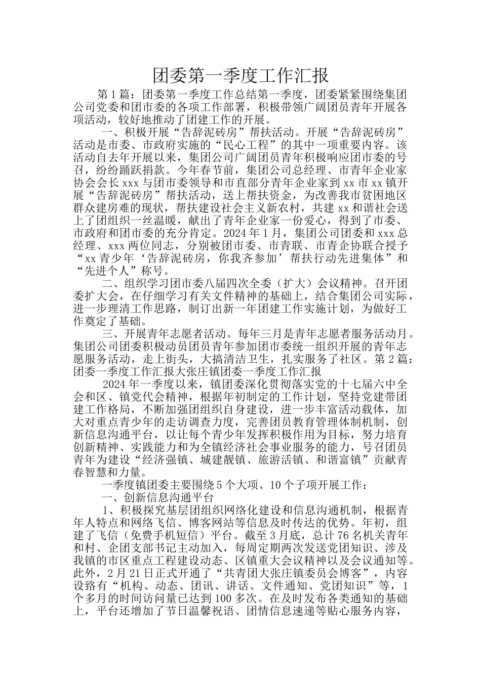 团委第一季度工作汇报_第1页