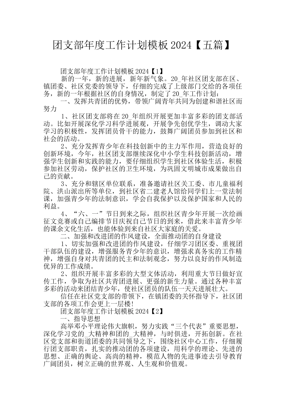 团支部年度工作计划模板2024_第1页