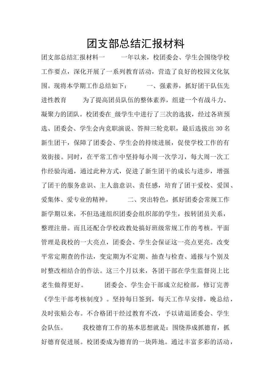 团支部总结汇报材料_第1页