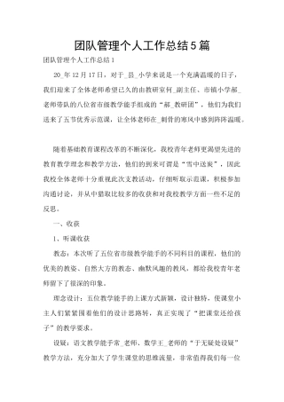 团队管理个人工作总结5篇