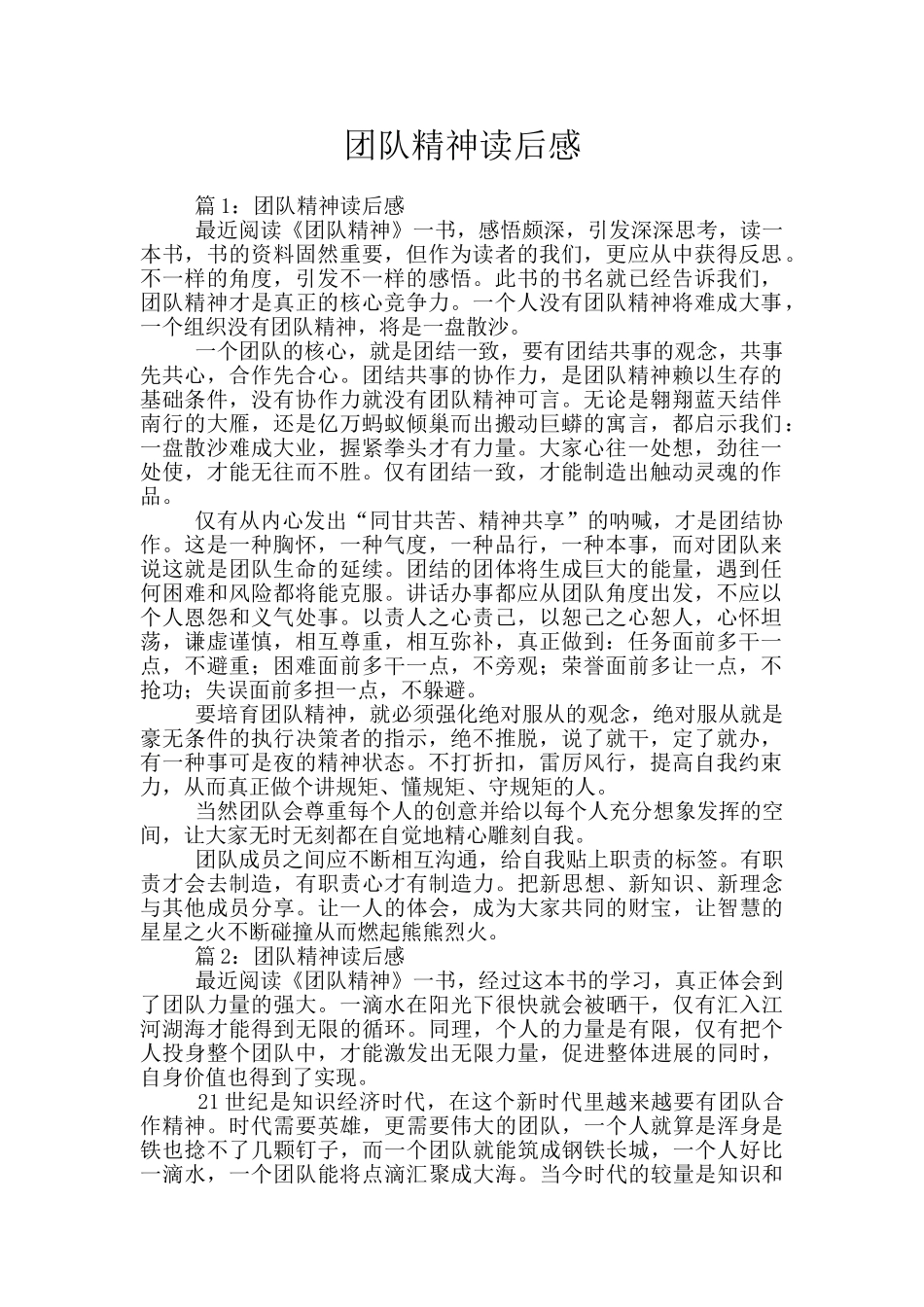 团队精神读后感_第1页