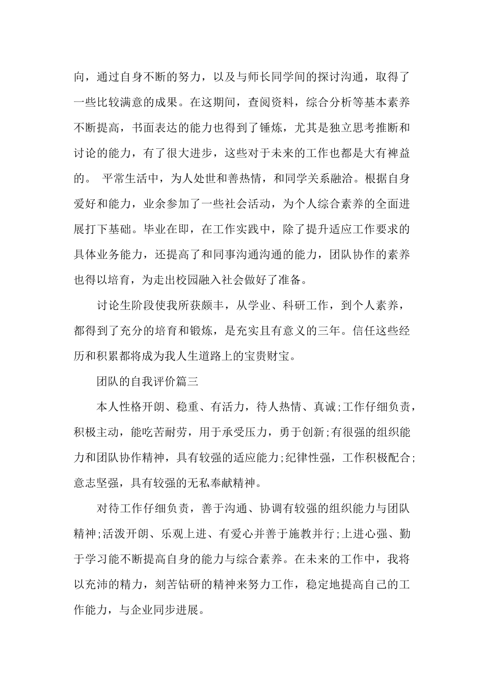 团队的自我评价范例_第3页