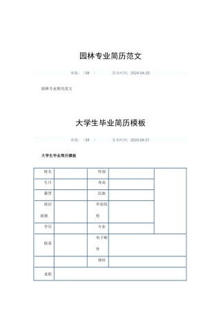 园林专业简历范文