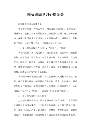 园长跟岗学习心得体会