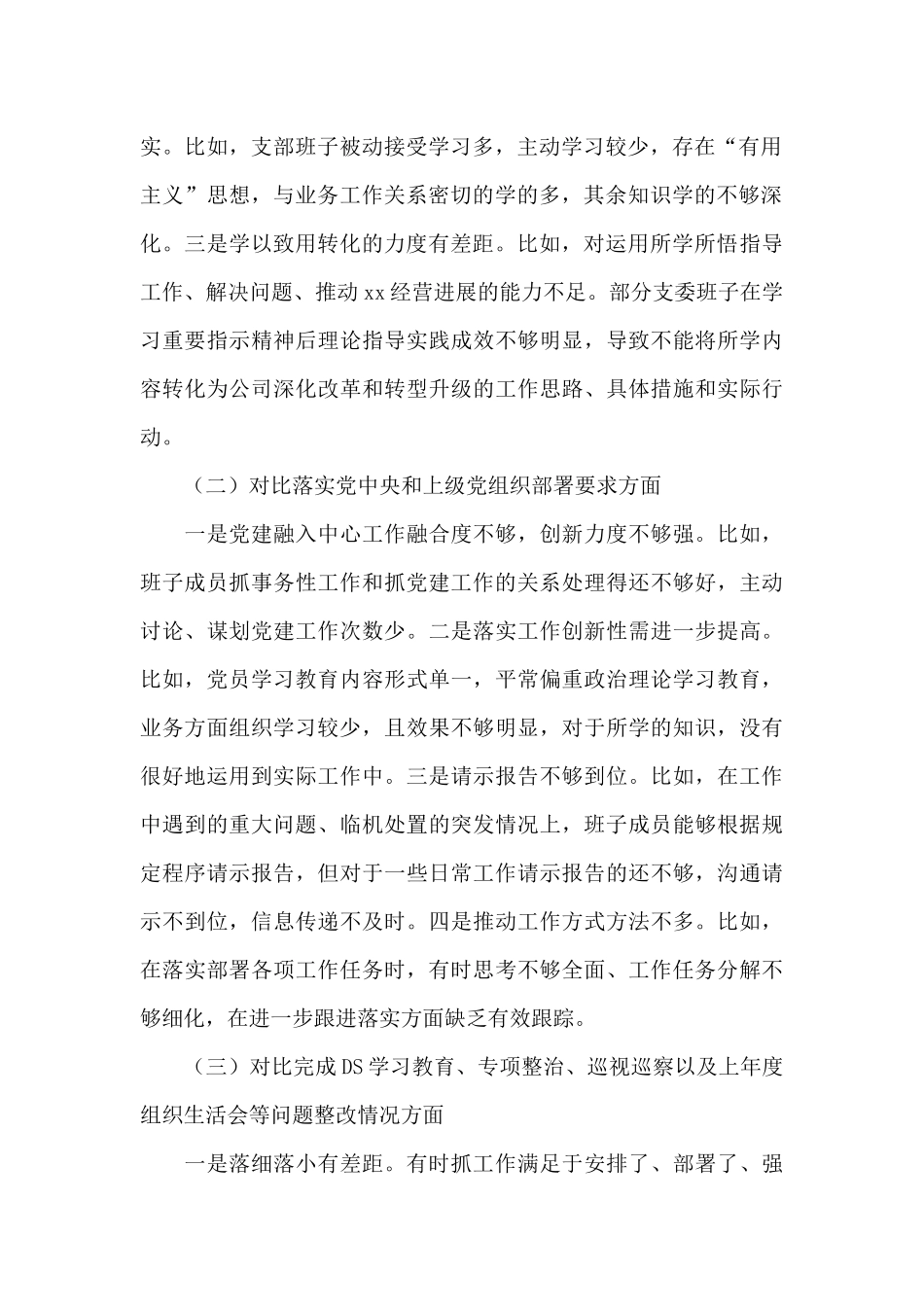 国企党支部2024年度支委班子对照检查材料范文_第2页